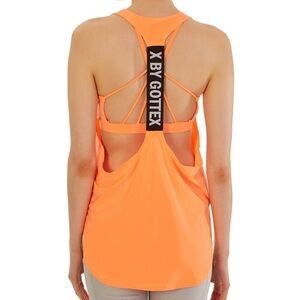 Gottex Orange Sherbet Dropped-Side T-Back Sport Workout Tank Top Logo Size Small